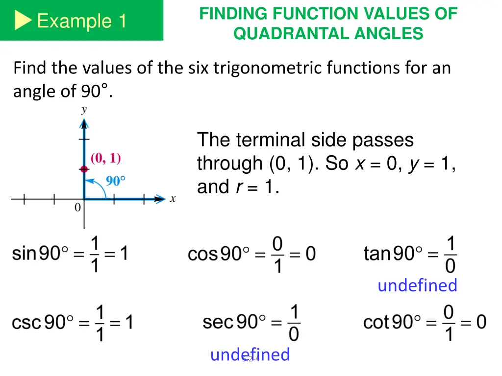 finding function values of quadrantal angles