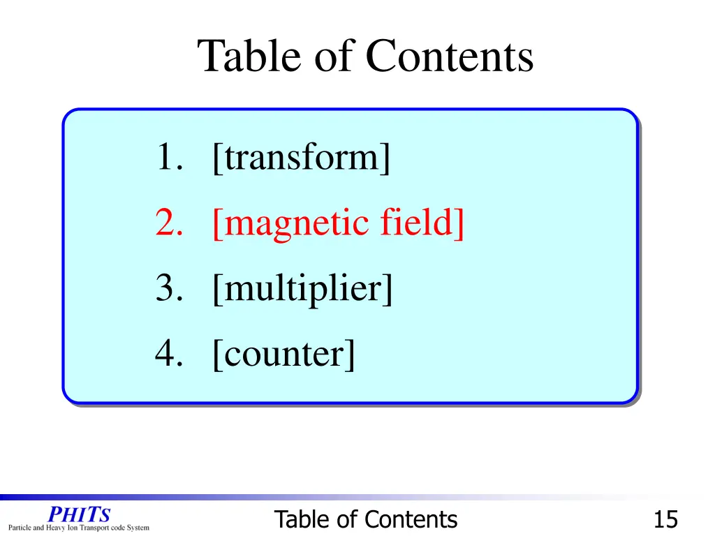 table of contents 1