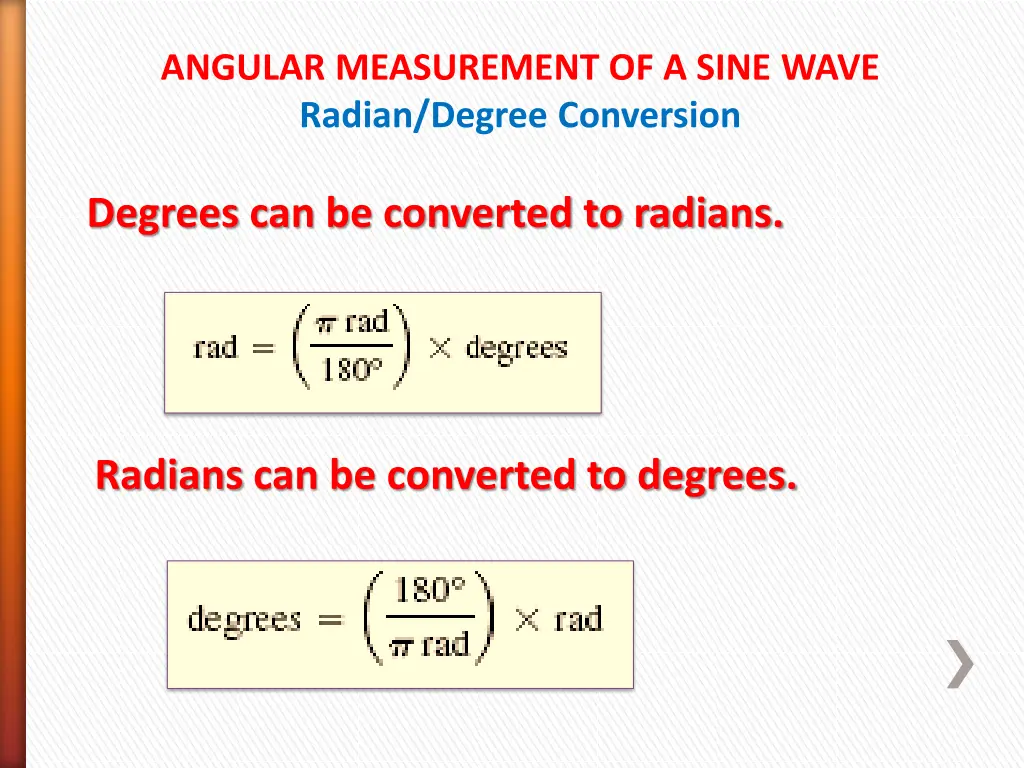 angular measurement of a sine wave radian degree