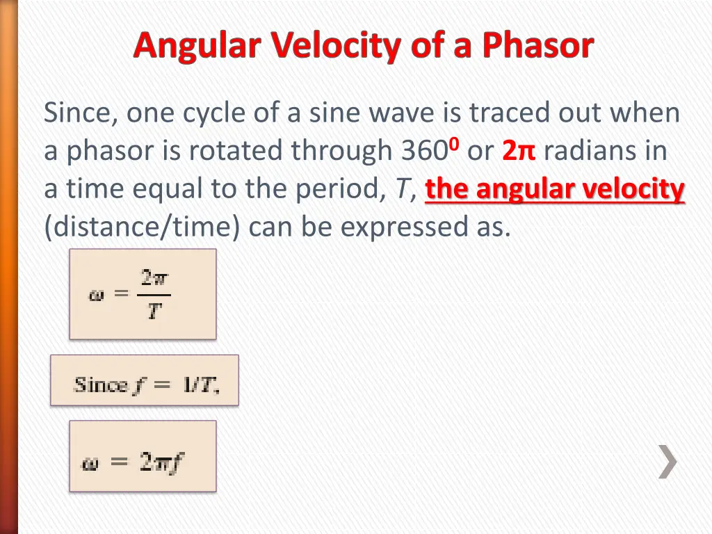 angular velocity of a phasor