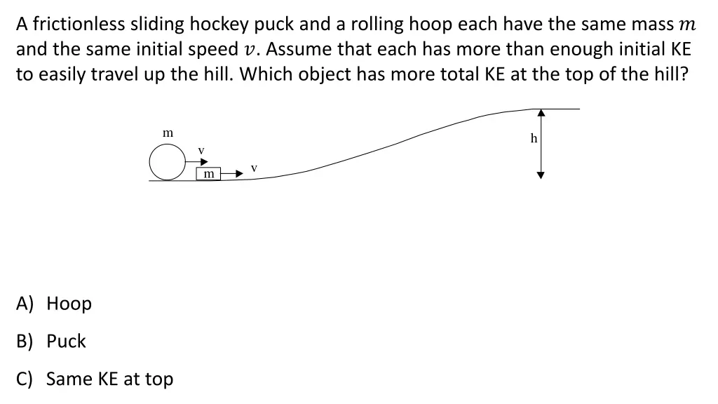 a frictionless sliding hockey puck and a rolling