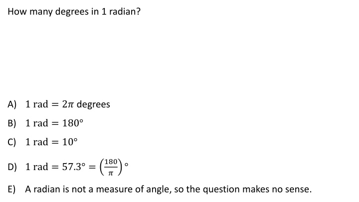 how many degrees in 1 radian