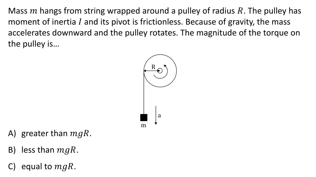 mass hangs from string wrapped around a pulley 1