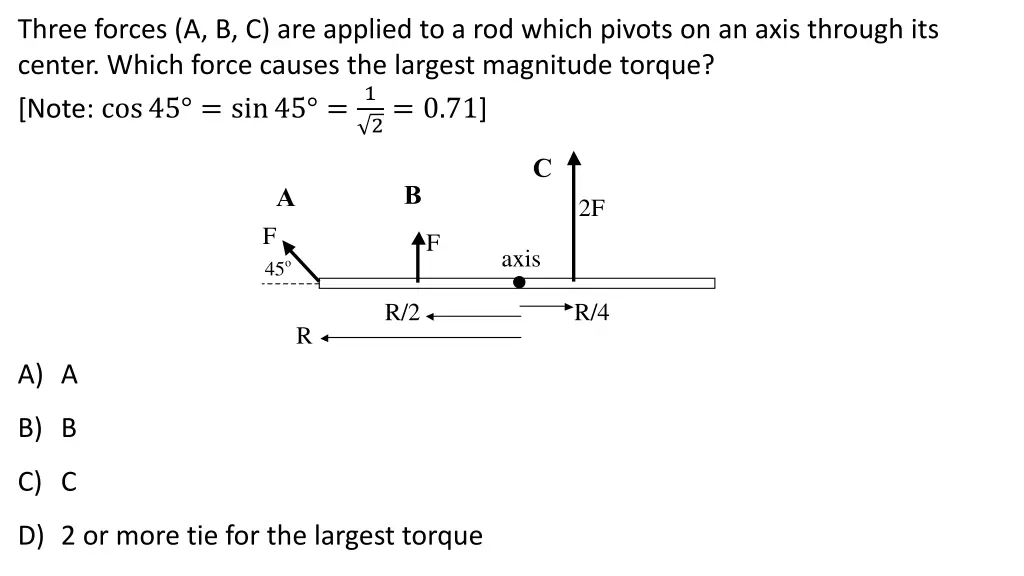 three forces a b c are applied to a rod which