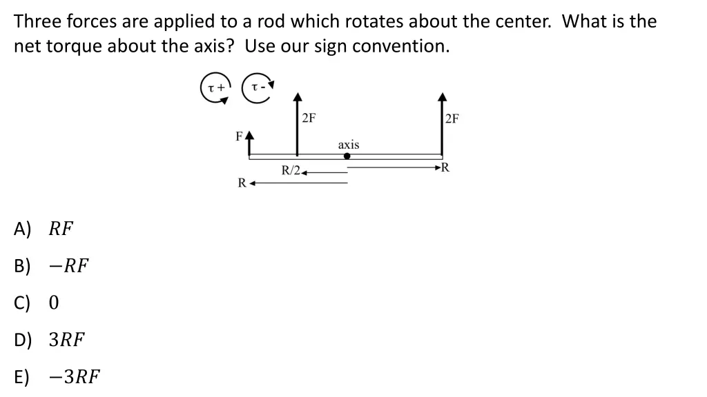 three forces are applied to a rod which rotates