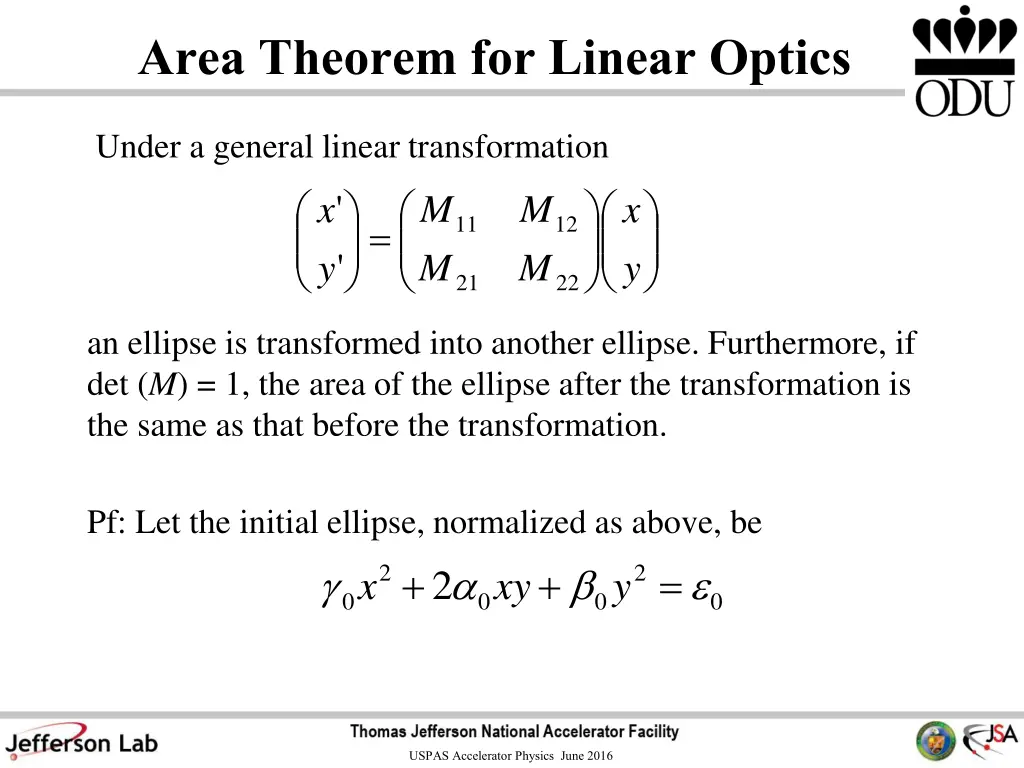 area theorem for linear optics