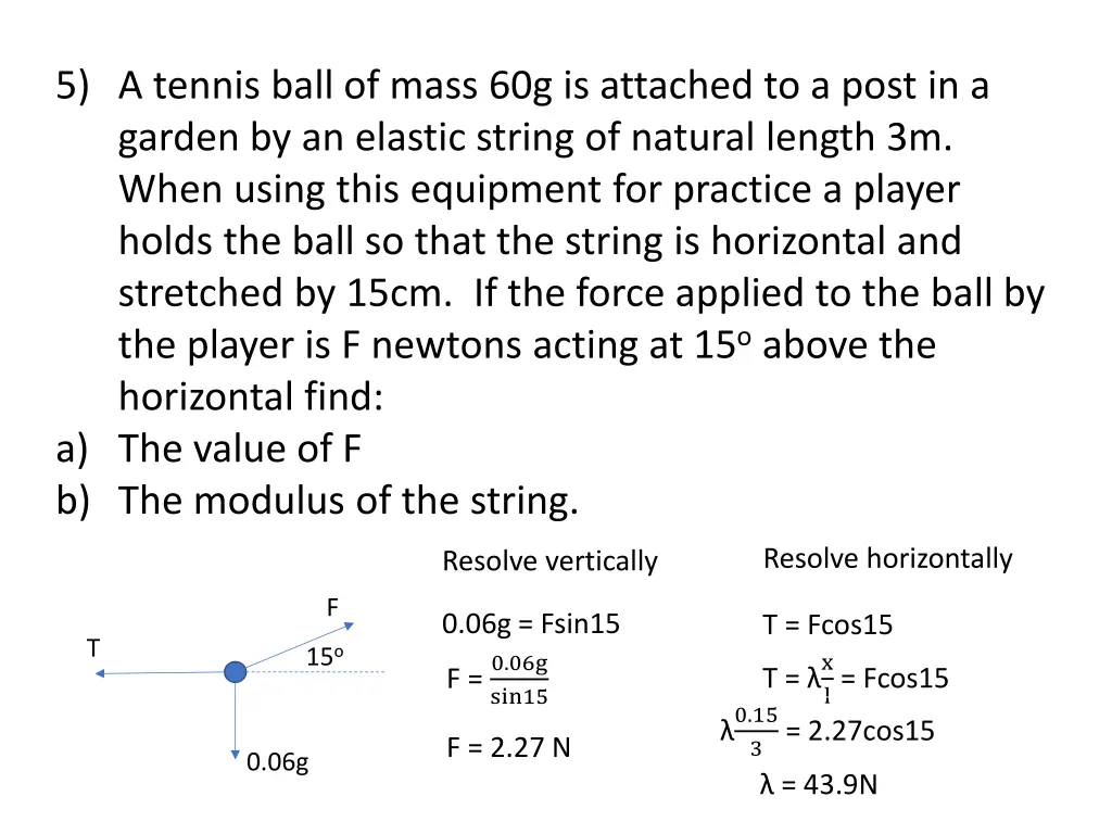 5 a tennis ball of mass 60g is attached to a post