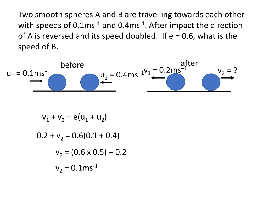 two smooth spheres a and b are travelling towards