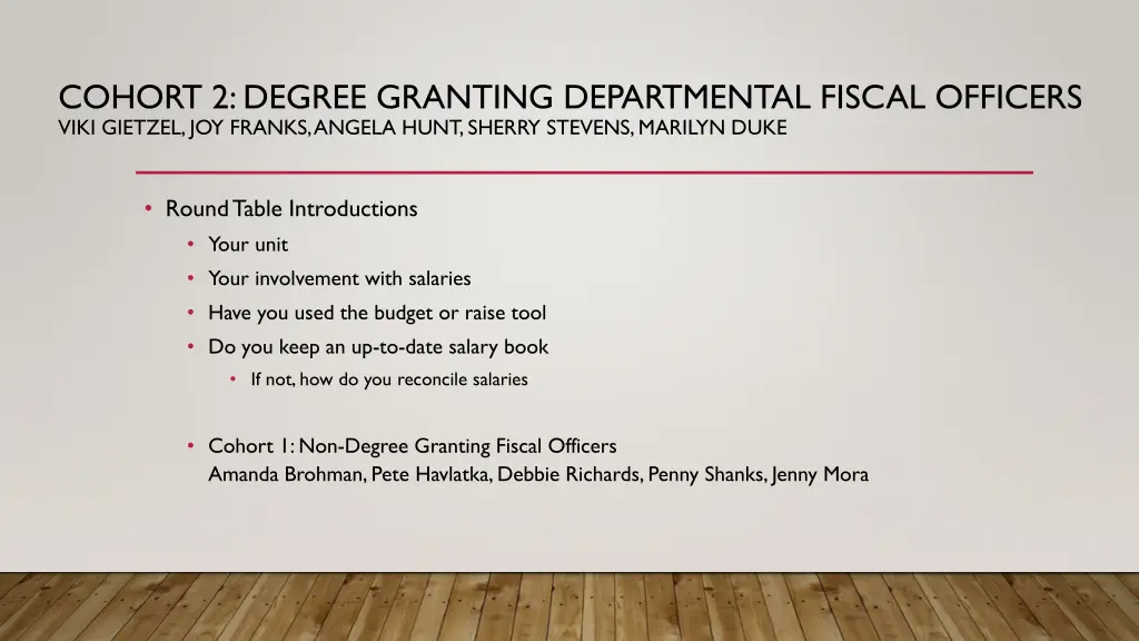 cohort 2 degree granting departmental fiscal