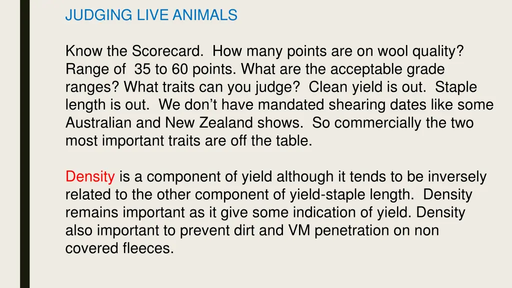 judging live animals