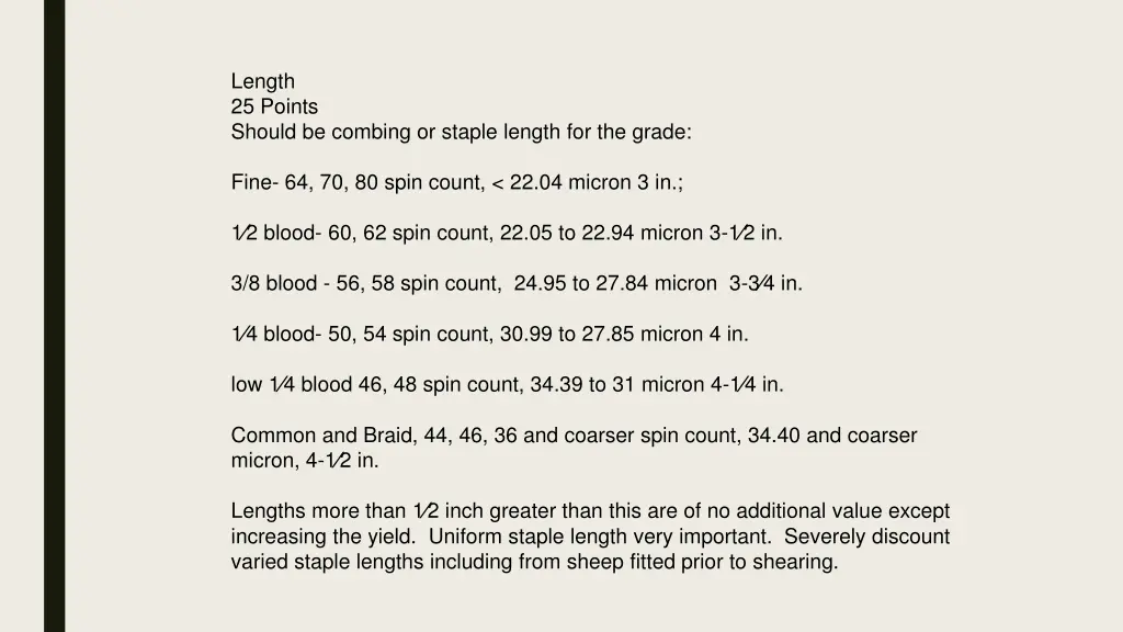 length 25 points should be combing or staple