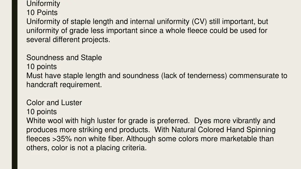 uniformity 10 points uniformity of staple length