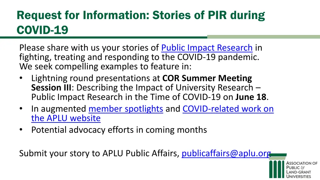 request for information stories of pir during