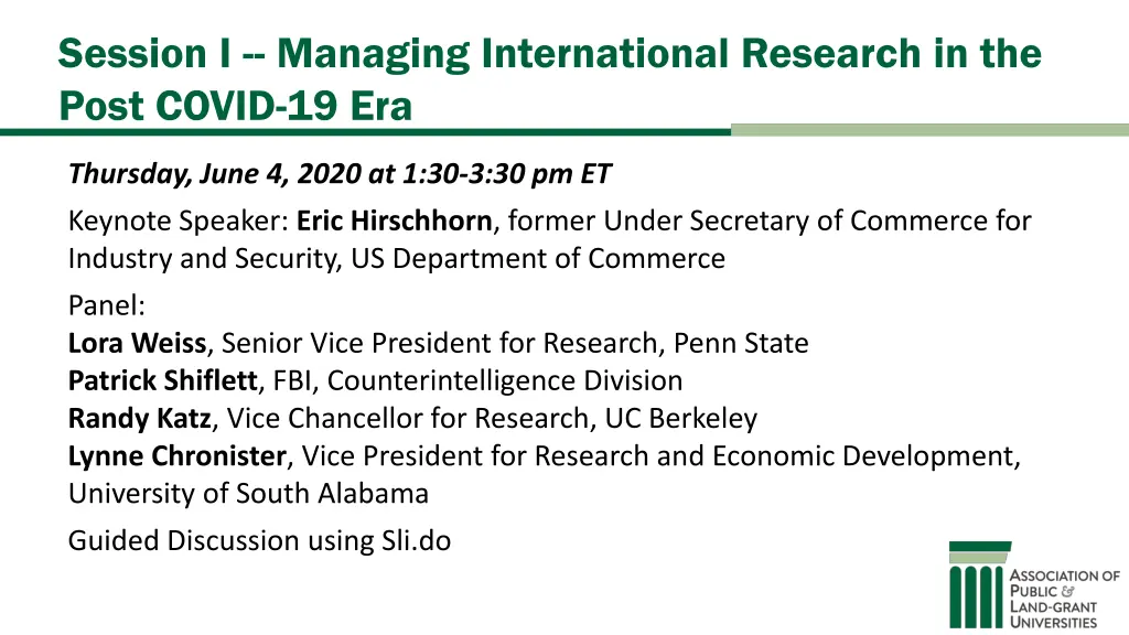 session i managing international research