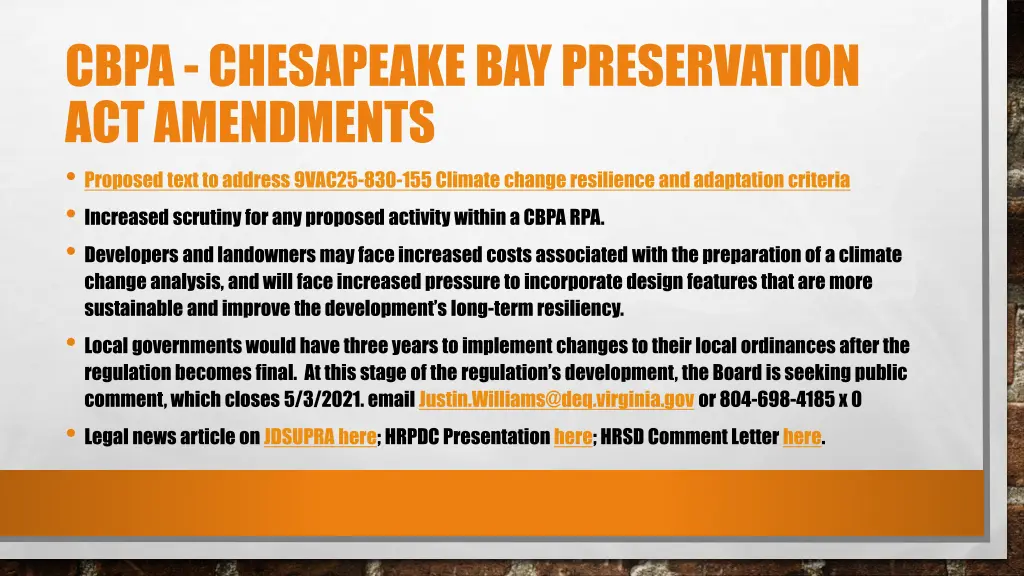 cbpa chesapeake bay preservation act amendments