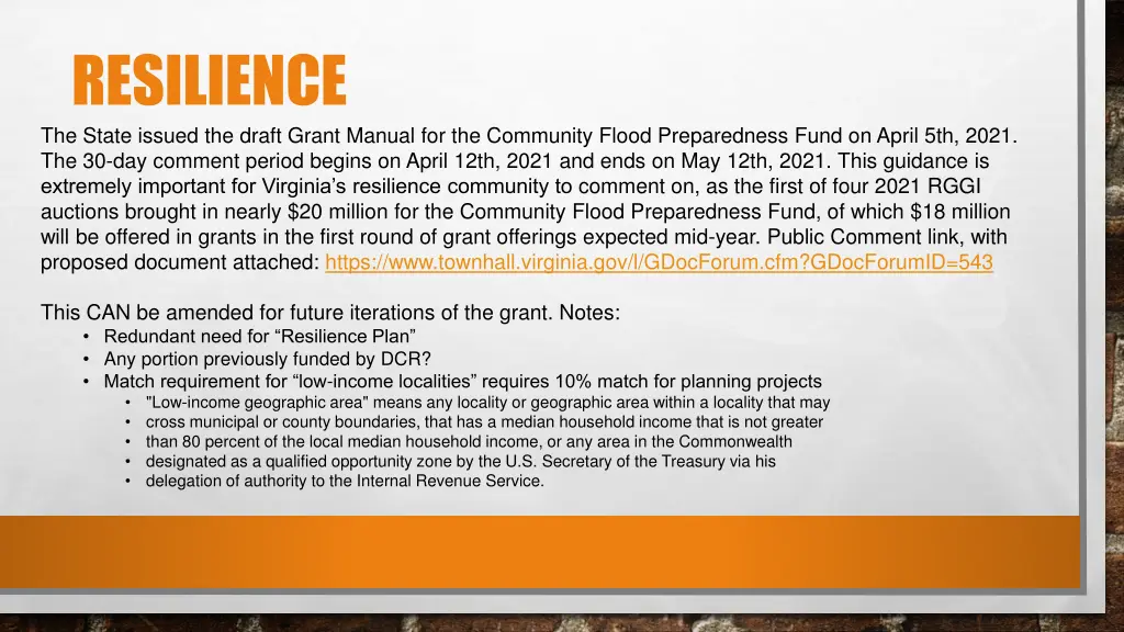 resilience the state issued the draft grant