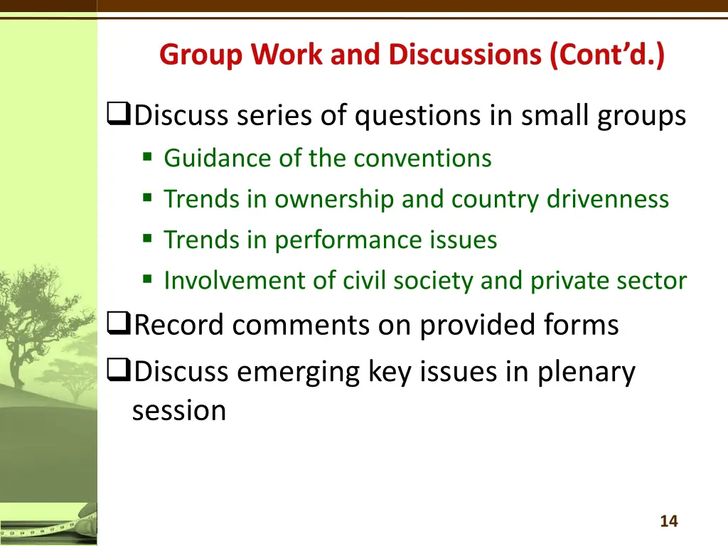 discuss series of questions in small groups