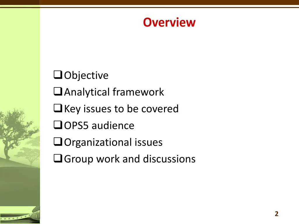 objective analytical framework key issues