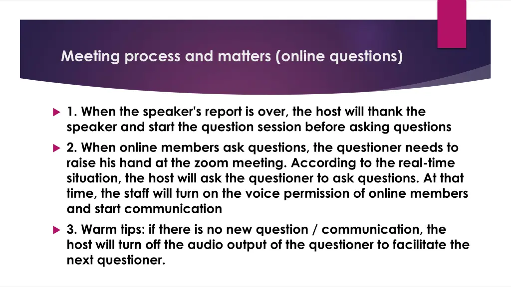 meeting process and matters online questions