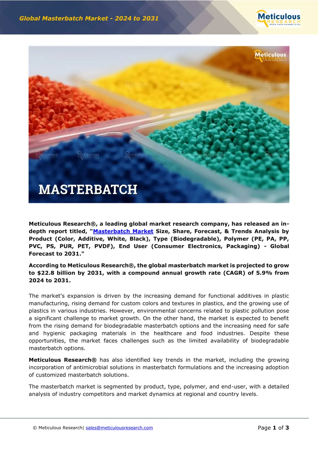 global masterbatch market 2024 to 2031