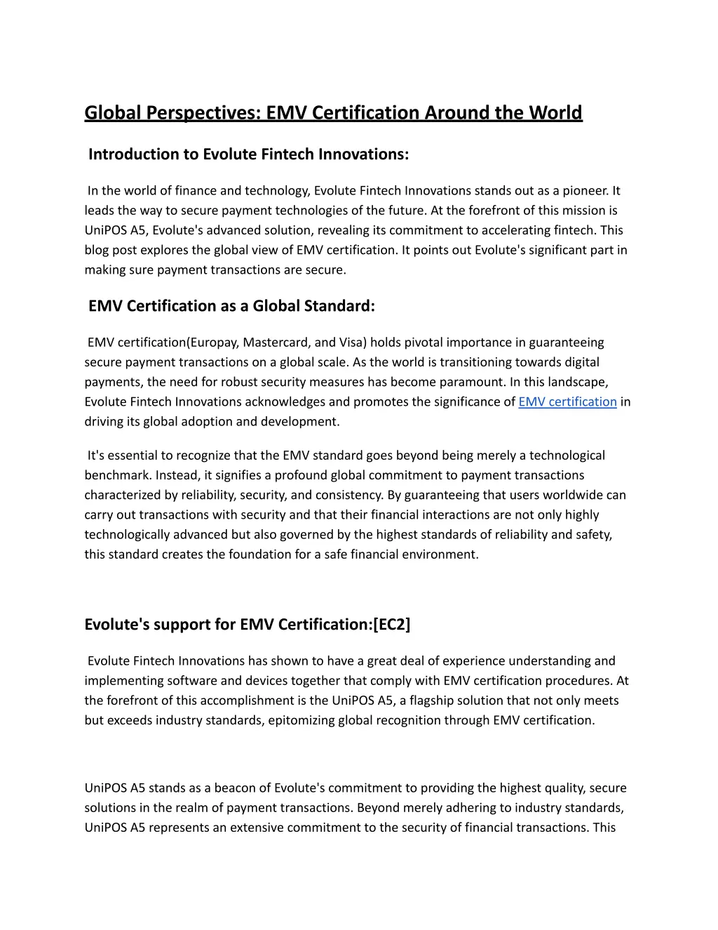 global perspectives emv certification around