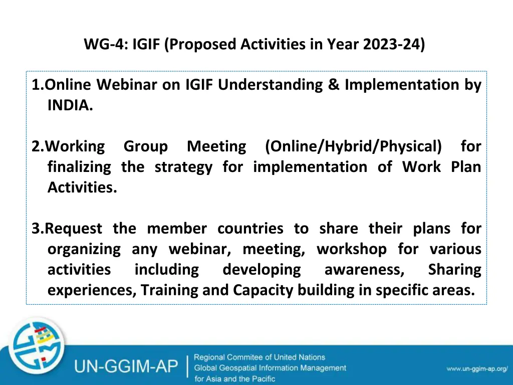 wg 4 igif proposed activities in year 2023 24