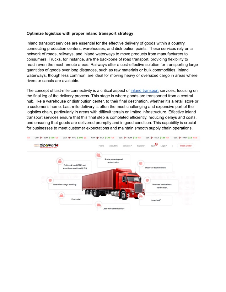 optimize logistics with proper inland transport