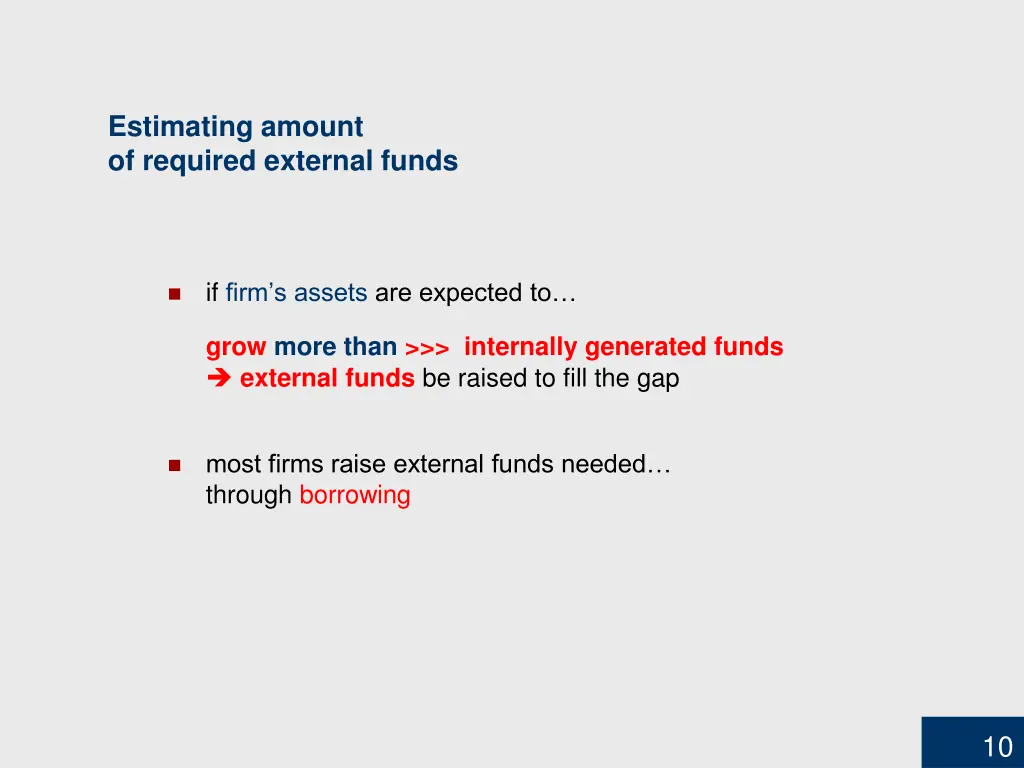 estimating amount of required external funds