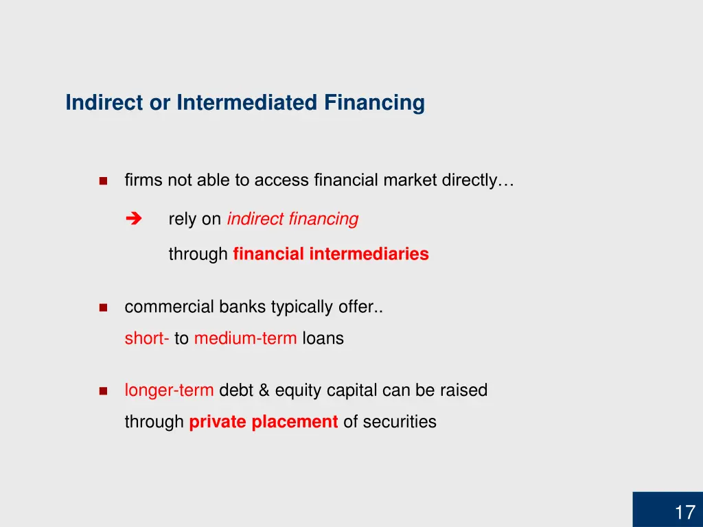 indirect or intermediated financing