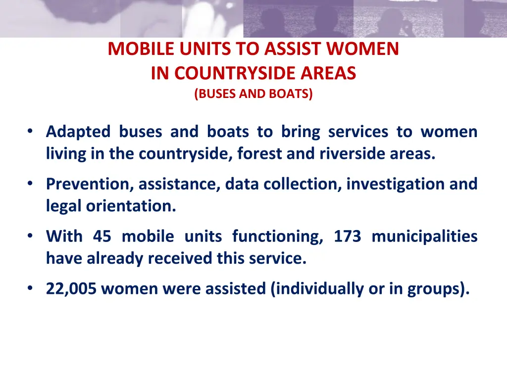 mobile units to assist women in countryside areas