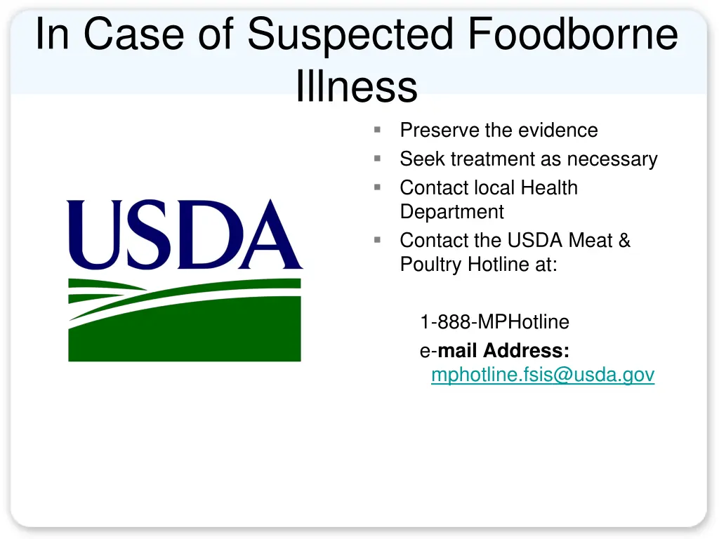 in case of suspected foodborne illness