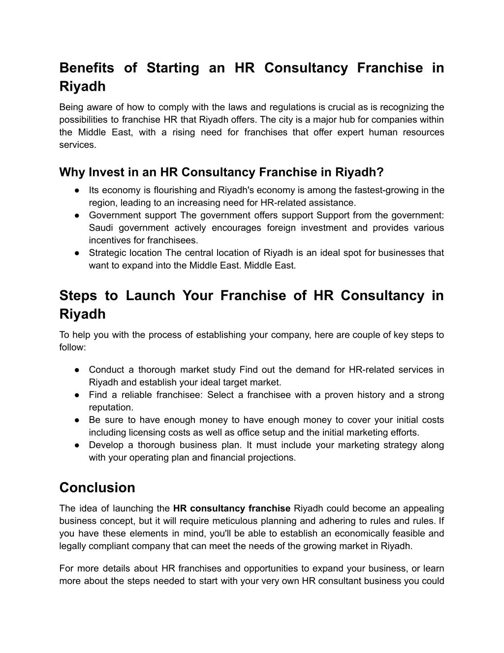 benefits of starting an hr consultancy franchise