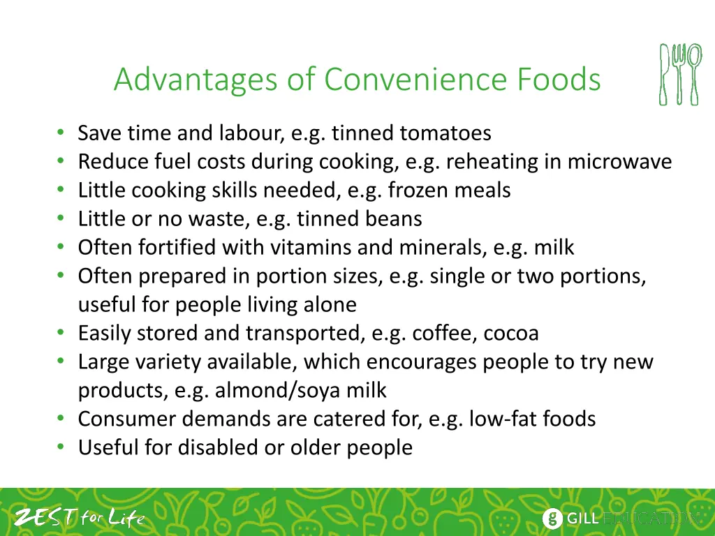 advantages of convenience foods