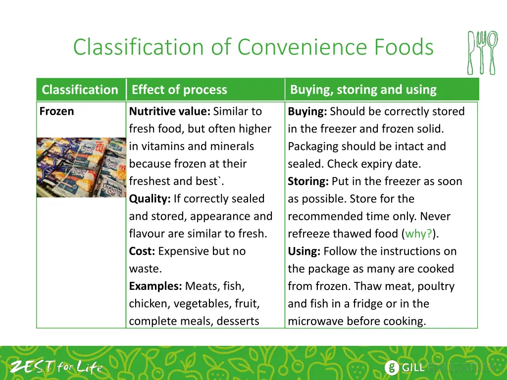 classification of convenience foods