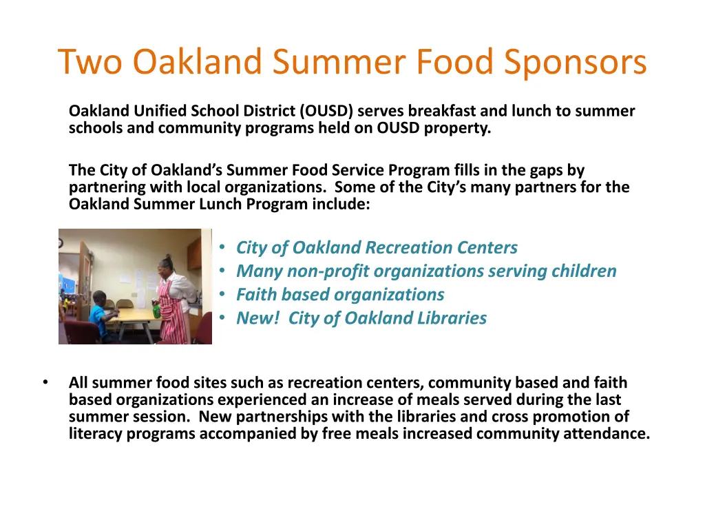 two oakland summer food sponsors