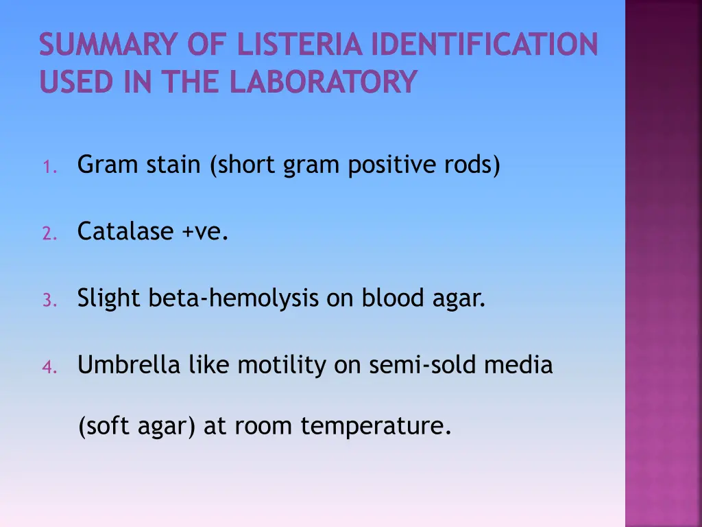 summary of listeria identification used