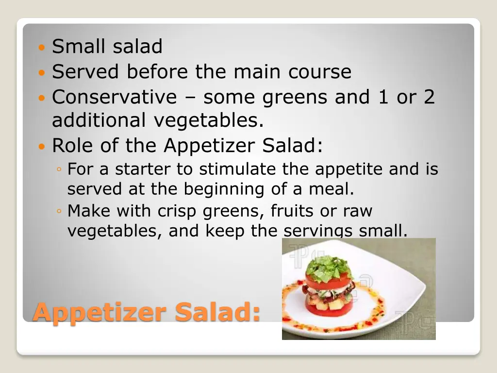 small salad served before the main course