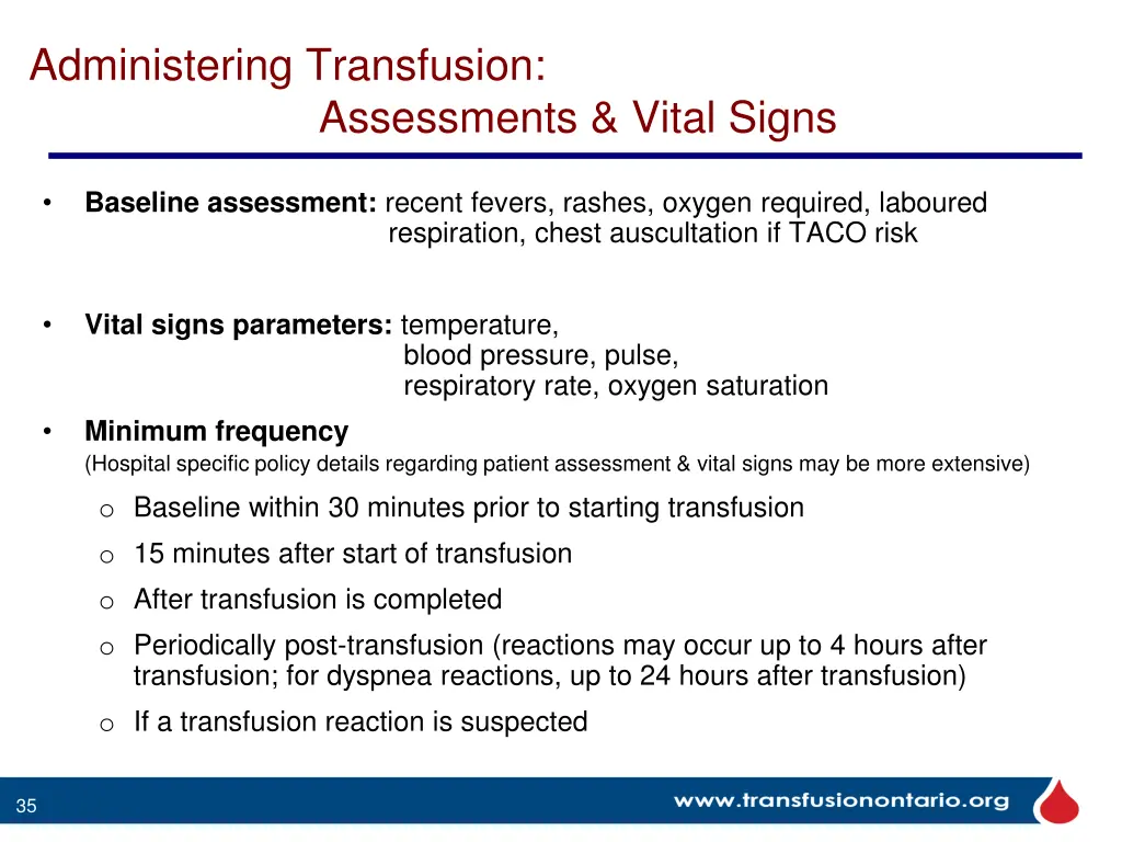 administering transfusion assessments vital signs