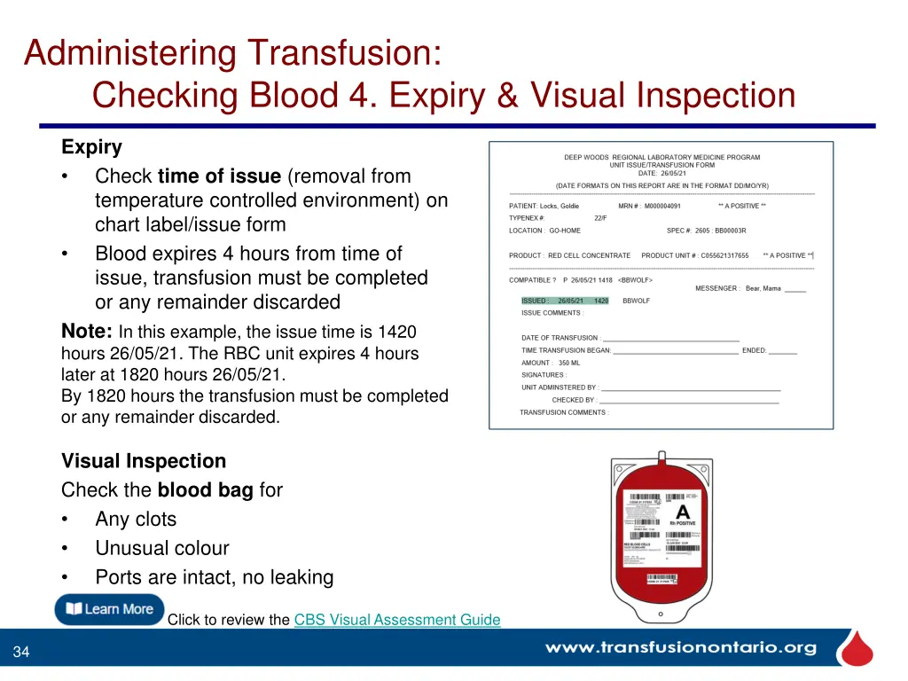 administering transfusion checking blood 4 expiry