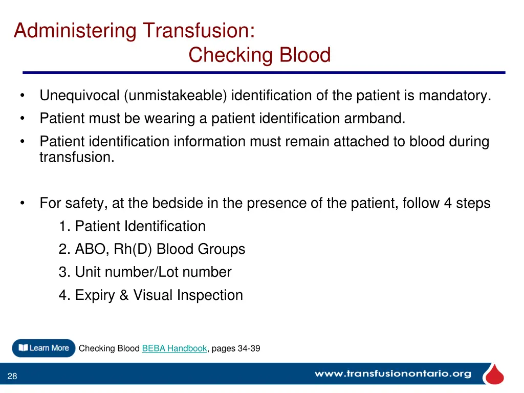 administering transfusion checking blood