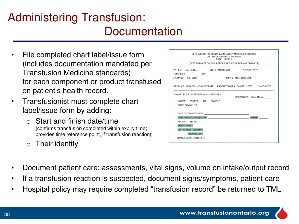 administering transfusion documentation