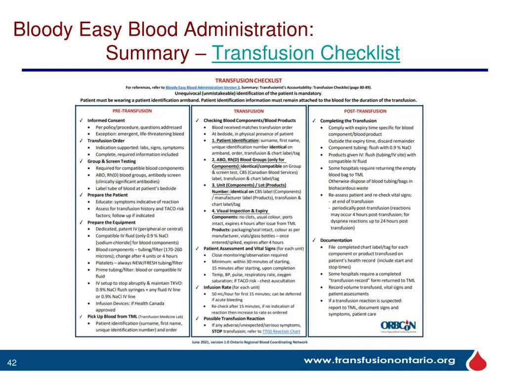 bloody easy blood administration summary