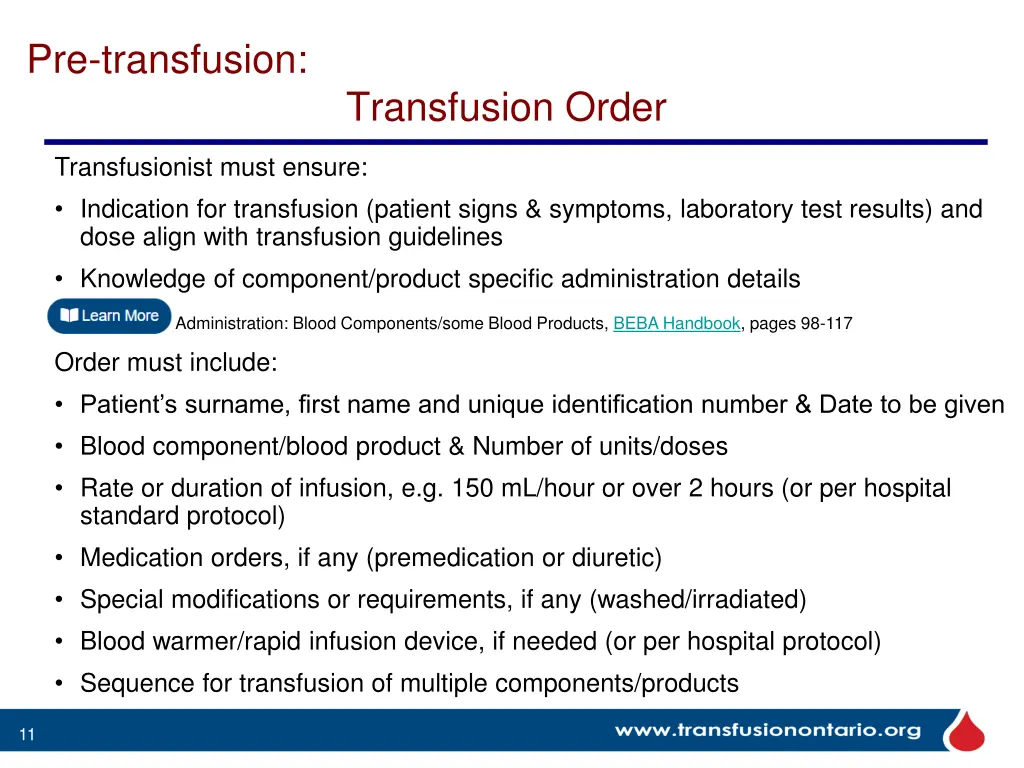 pre transfusion transfusion order