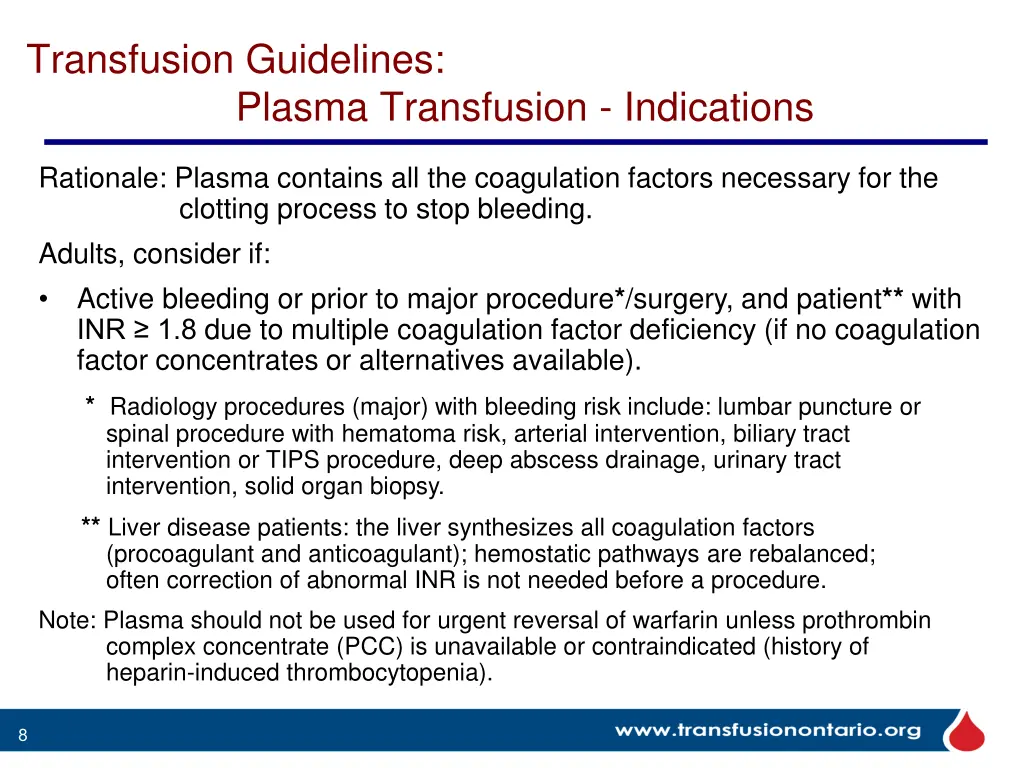 transfusion guidelines plasma transfusion