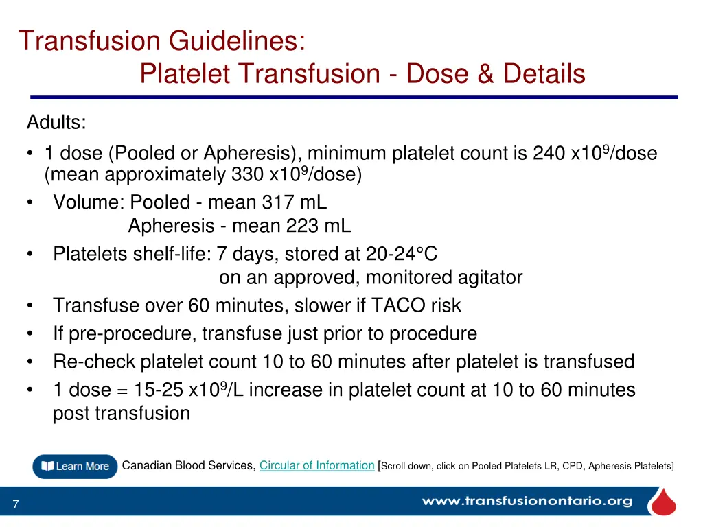 transfusion guidelines platelet transfusion dose