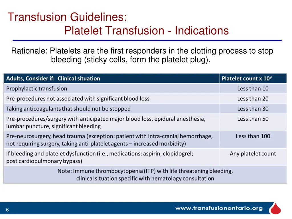 transfusion guidelines platelet transfusion