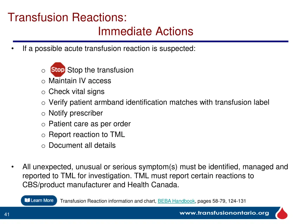 transfusion reactions immediate actions