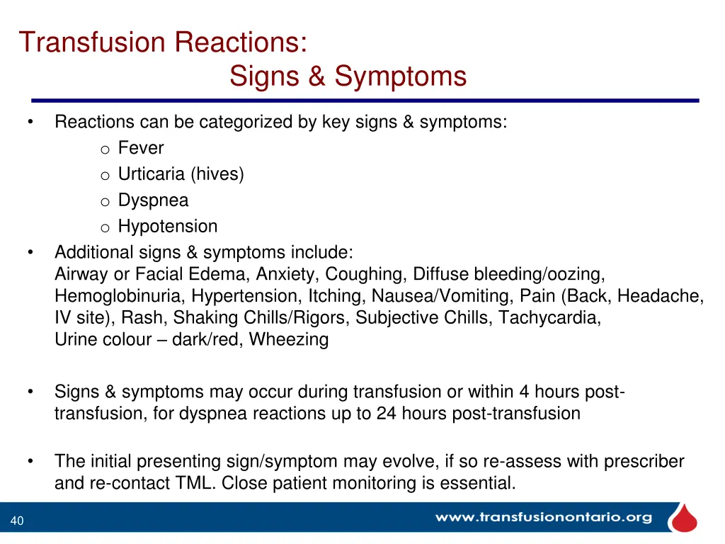 transfusion reactions signs symptoms