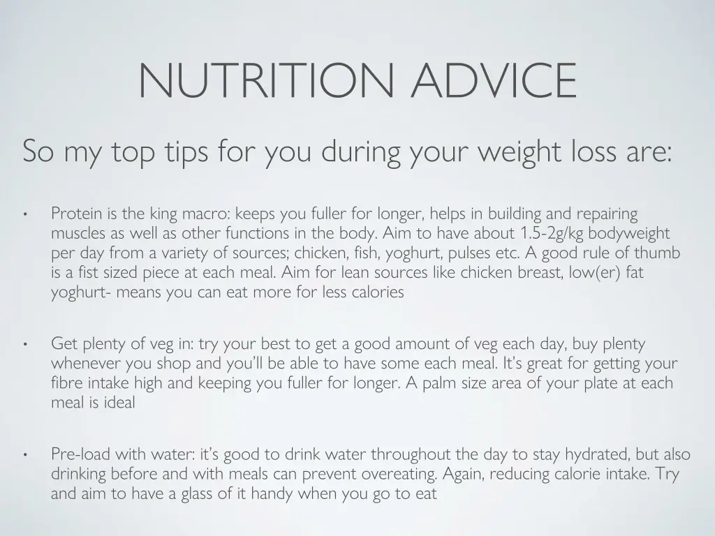 nutrition advice so my top tips for you during