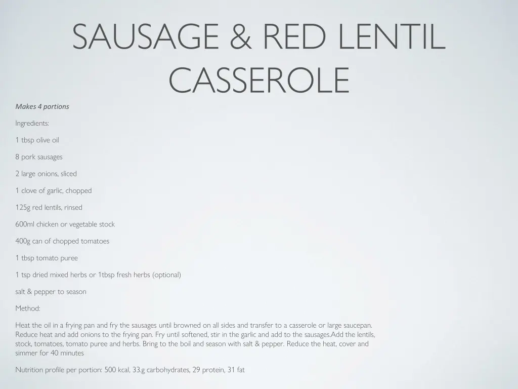 sausage red lentil casserole